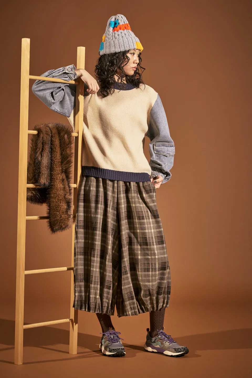 チェック柄タック入りP